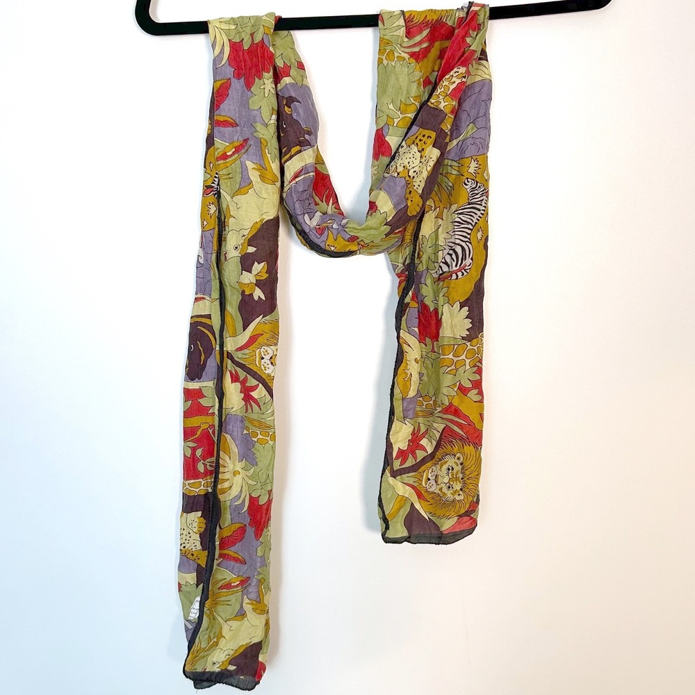 100% silk colorful funky animal safari zoo scarf eclectic giraffe zebra tropical
